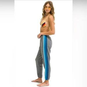 Aviator Nation 5 Stripe Sweatpants in Heather Grey/Blue